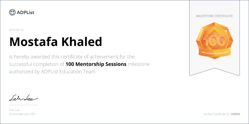 100 mentorship sessions achievement adplist design mentor mostafa khaled
