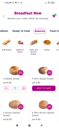 Breadfast app add to cart user flow