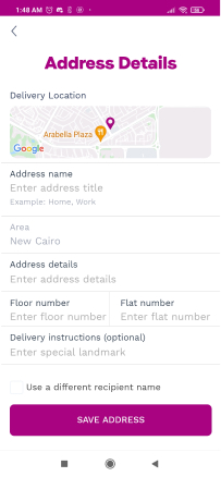 Breadfast app checkout add address user flow