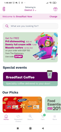 Breadfast app home page