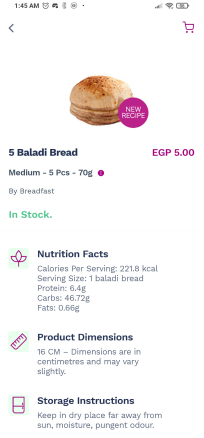 Breadfast app product details page