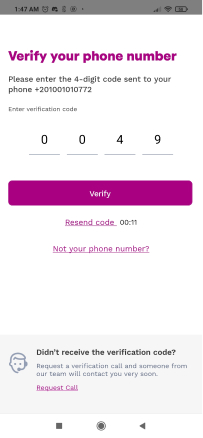 Breadfast app verify phone number user flow
