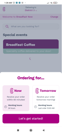 Breadfast order time checkout user flow