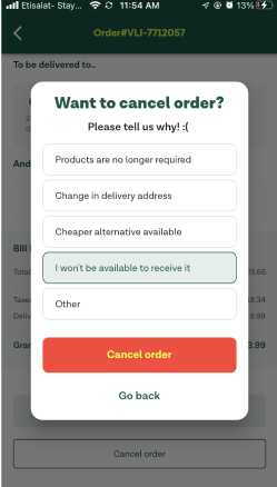 rabbit grocery app cancel order