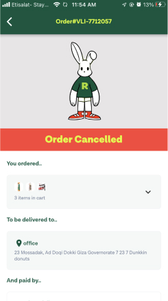 rabbit grocery app order cancelled