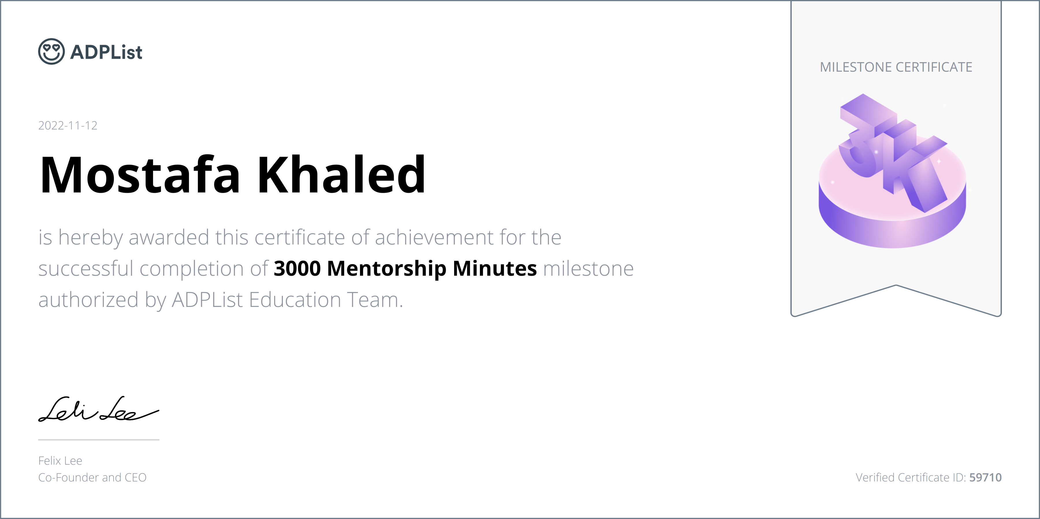 Design Mentor completed 3000 mentorship minutes on adplist