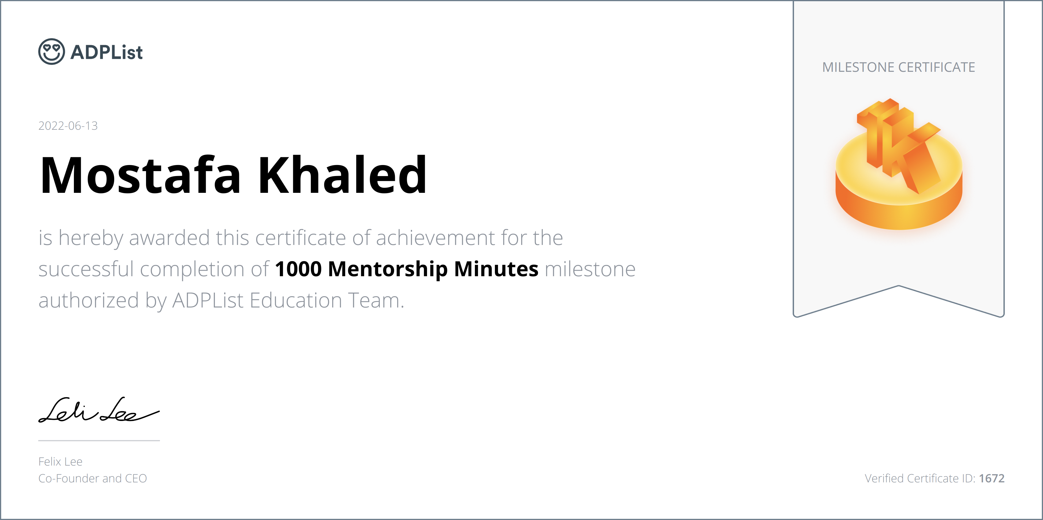 ui:ux Design Mentor completed 1000 mentorship minutes on adplist
