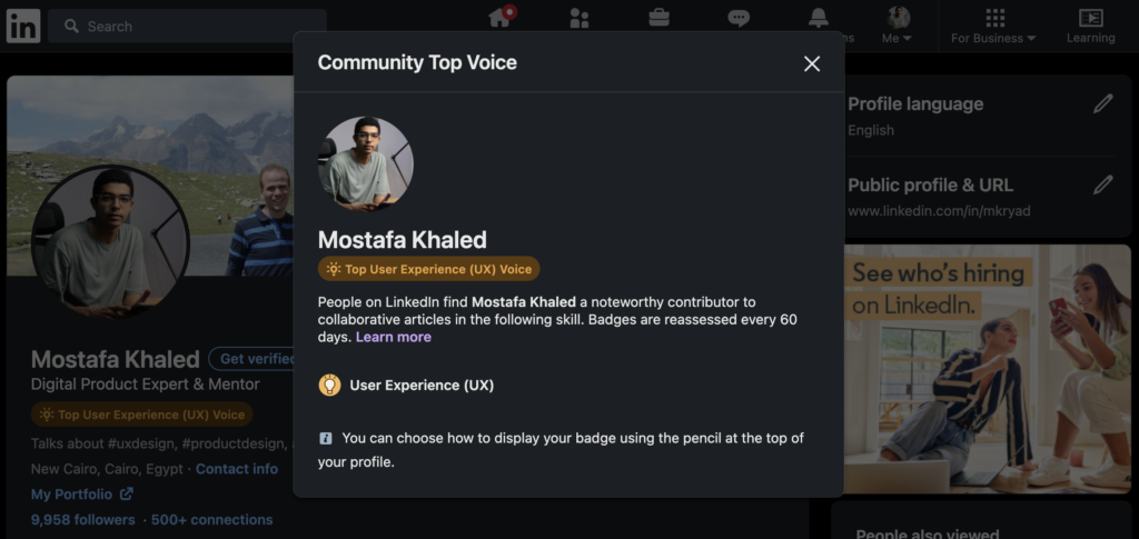 Top User Experience (UX) Voice Mostafa Khaled LinkedIn community top voice
